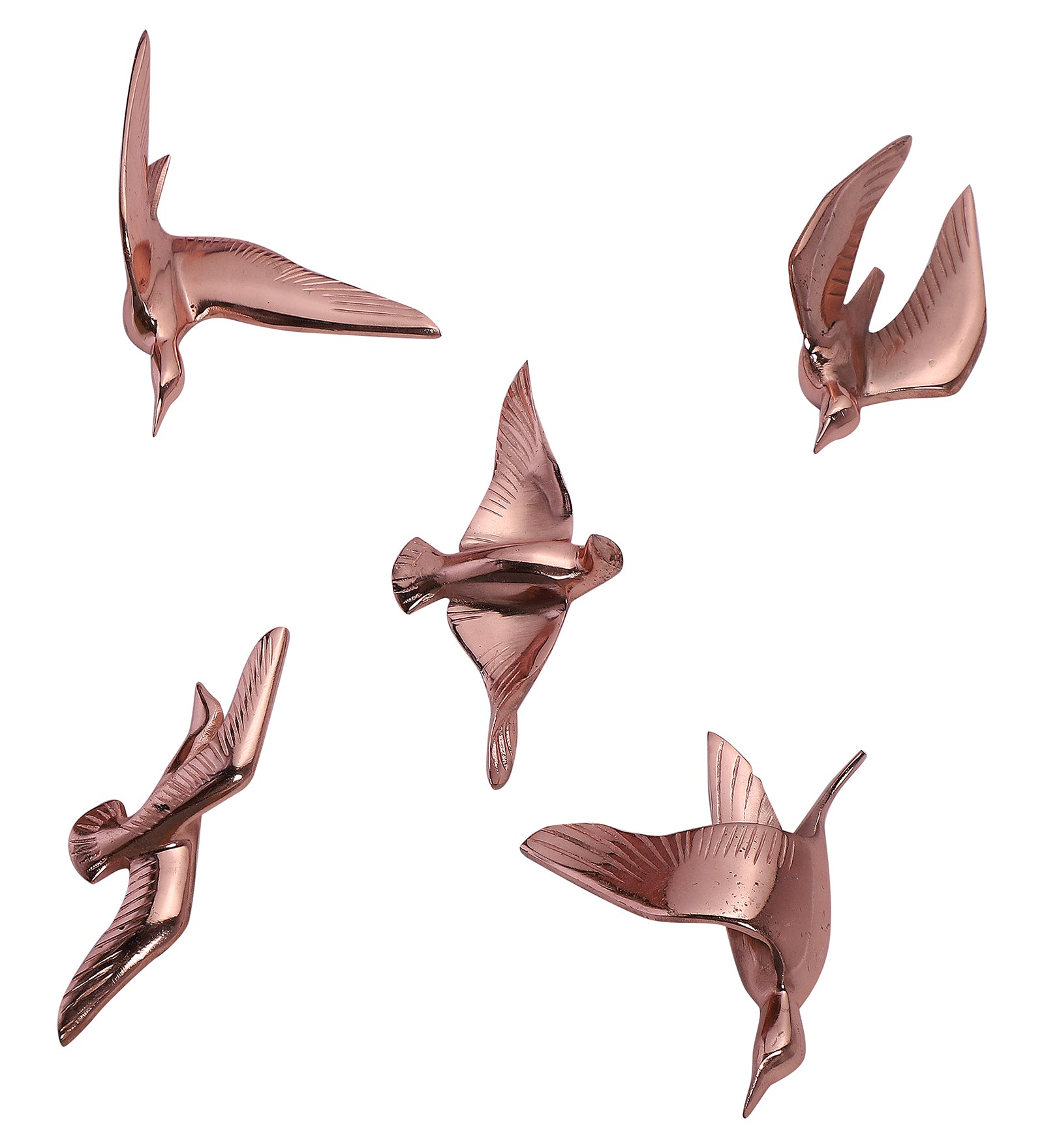 Aluminium Copper Bird Wall Decor Set of 5