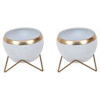 Apple Shape Metal White & Gold Planter Set of 2