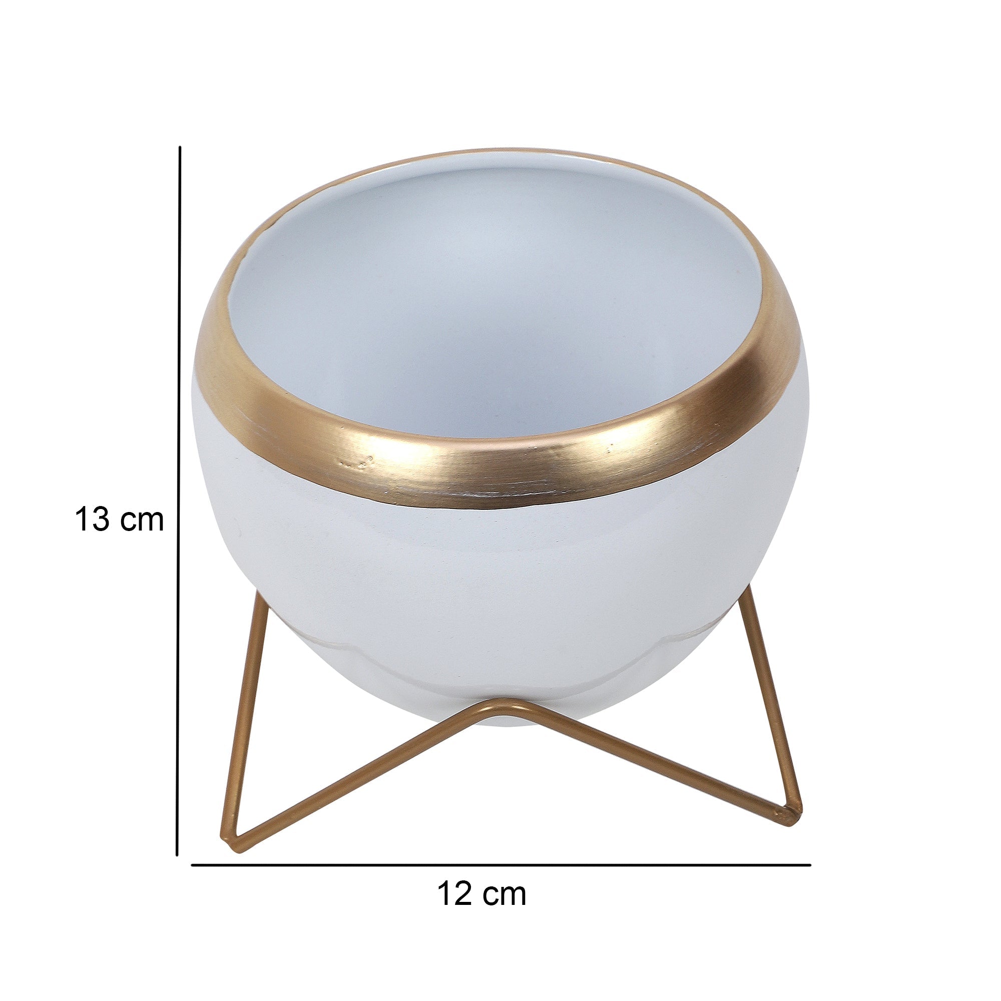 Apple Shape Metal White & Gold Planter Set of 2