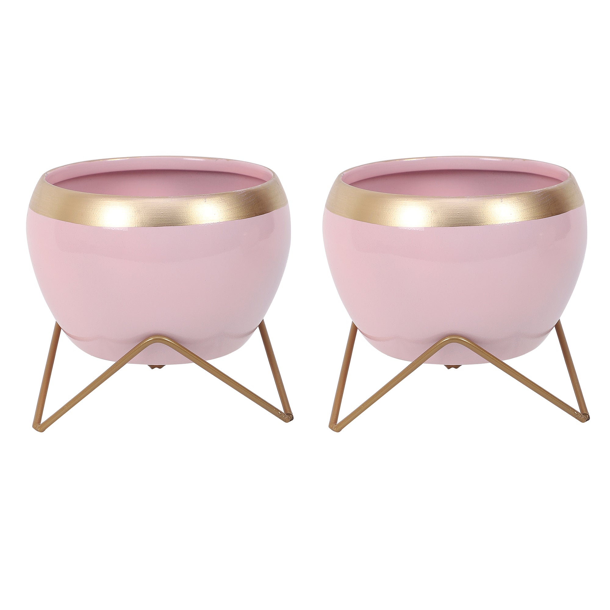 Apple Shape Metal Pink & Gold Planter Set of 2 Secondary image