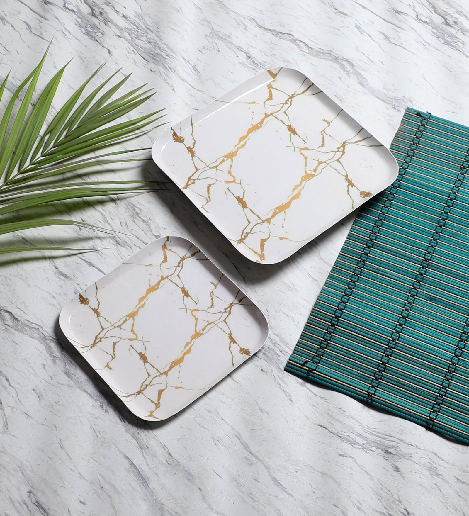 White & Gold Square Metal Platter Set of 2 Main image