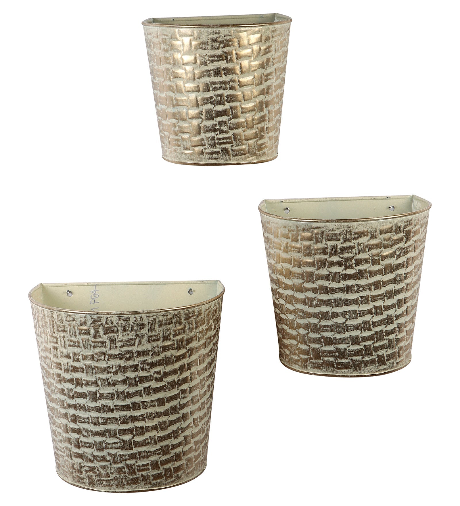 White & Gold Hammred Wall Planter Set of 3 Secondary image