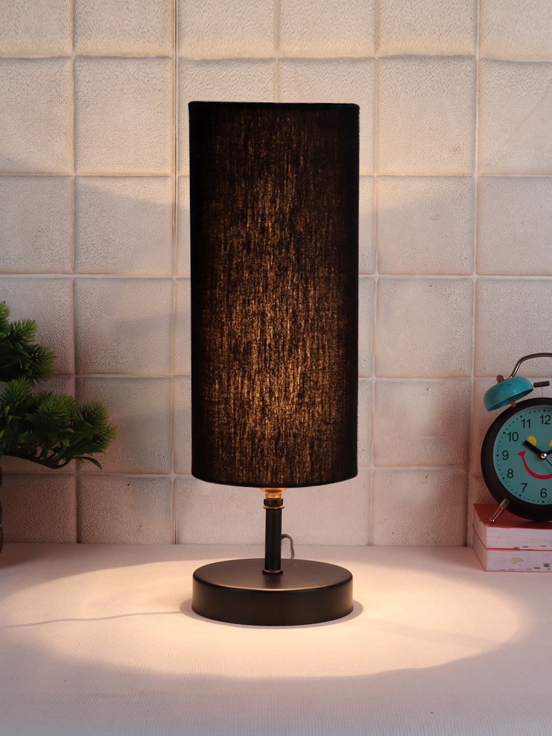 Wood Table Lamp with Black Cotton Shade (ACAP05)