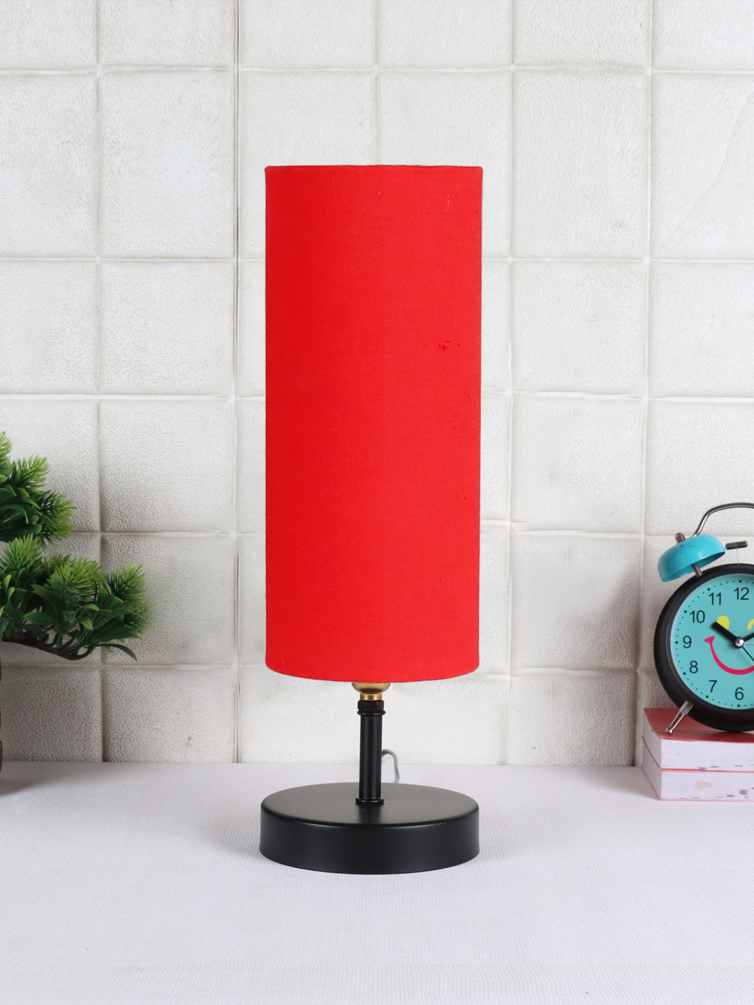 Wood Table Lamp with Red Cotton Shade (ACAP06) Secondary image