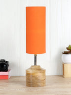 Wood Table lamp with Orange cotton Shade (AEAP07)