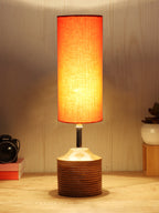 Wood Table lamp with Orange cotton Shade (AEAP07)