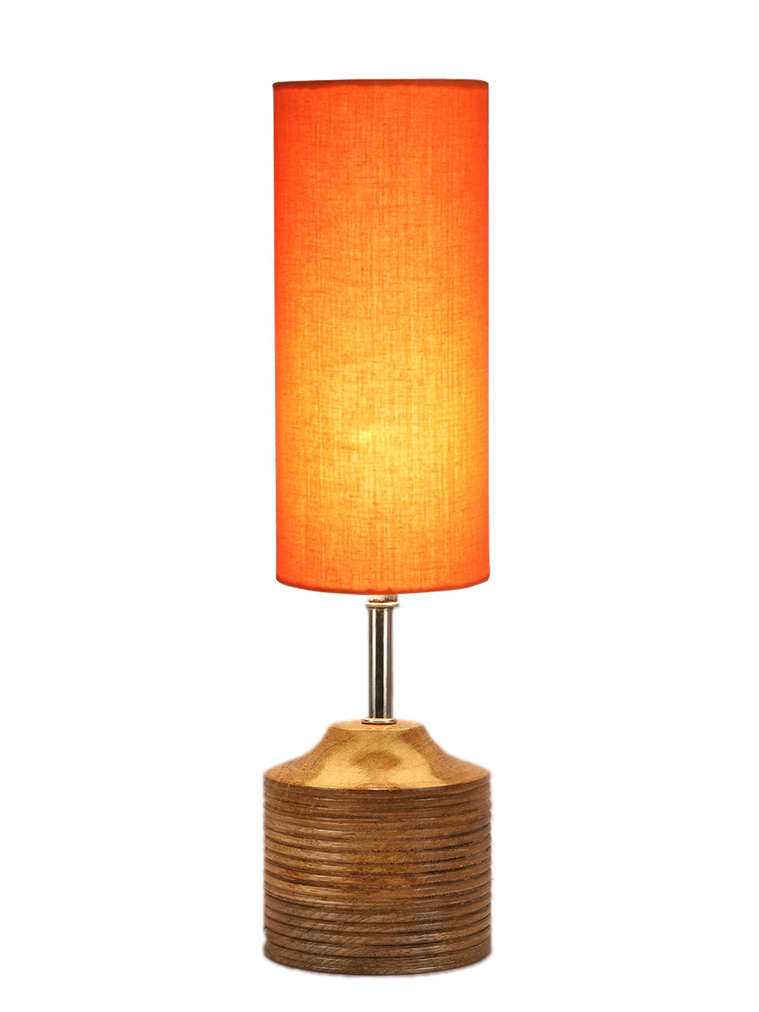 Wood Table lamp with Orange cotton Shade (AEAP07)