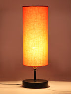 Wood Table lamp with Orange cotton Shade (ACAP07)