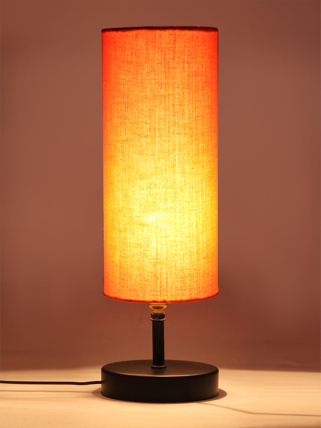 Wood Table lamp with Orange cotton Shade (ACAP07)