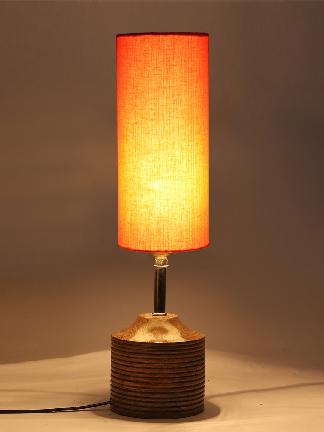 Wood Table lamp with Orange cotton Shade (AEAP07)