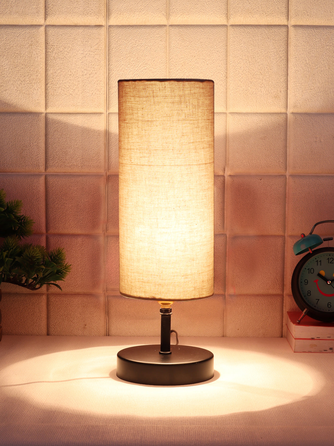 Wood Table lamp with Grey cotton Shade (ACAP09) Main image