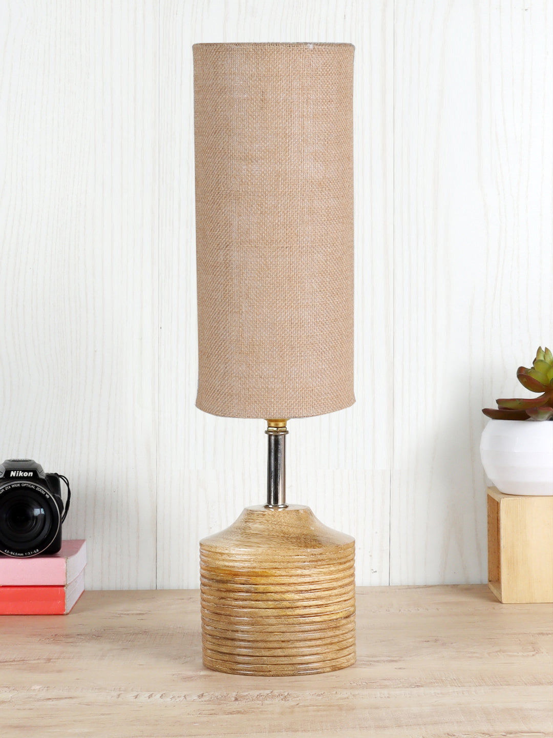 Wood Table Lamp with Beige Jute Shade (AEAP11) Secondary image