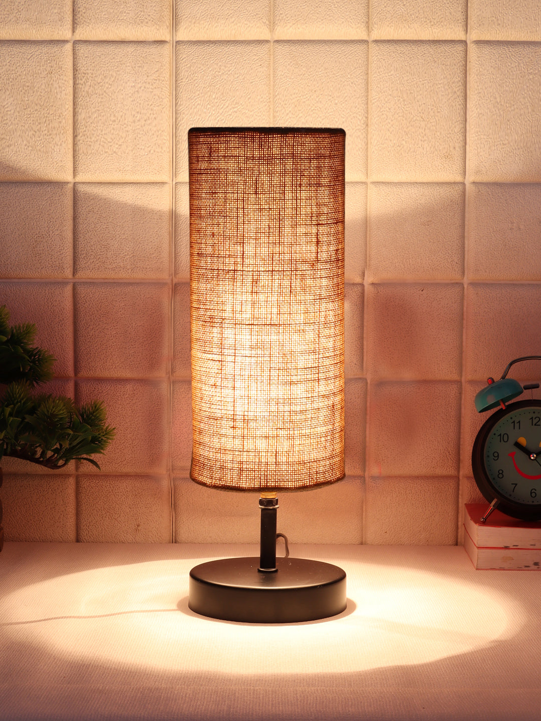 Wood Table lamp with Beige Jute Shade (ACAP11)