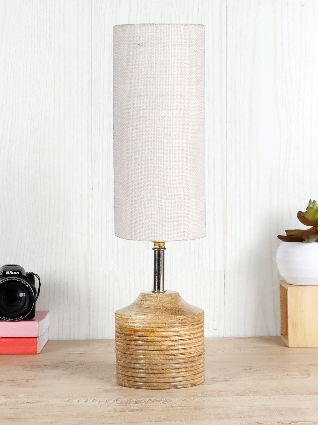 Wood Table lamp with White Jute Shade (AEAP12) Secondary image
