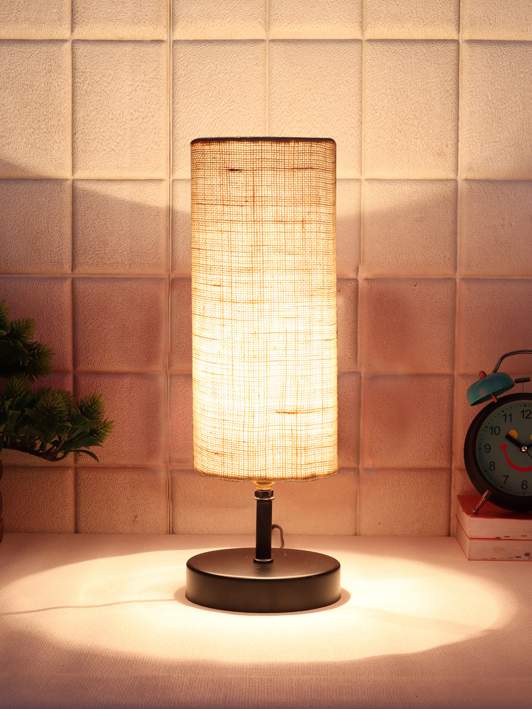 Wood Table lamp with White Jute Shade (ACAP12) Main image