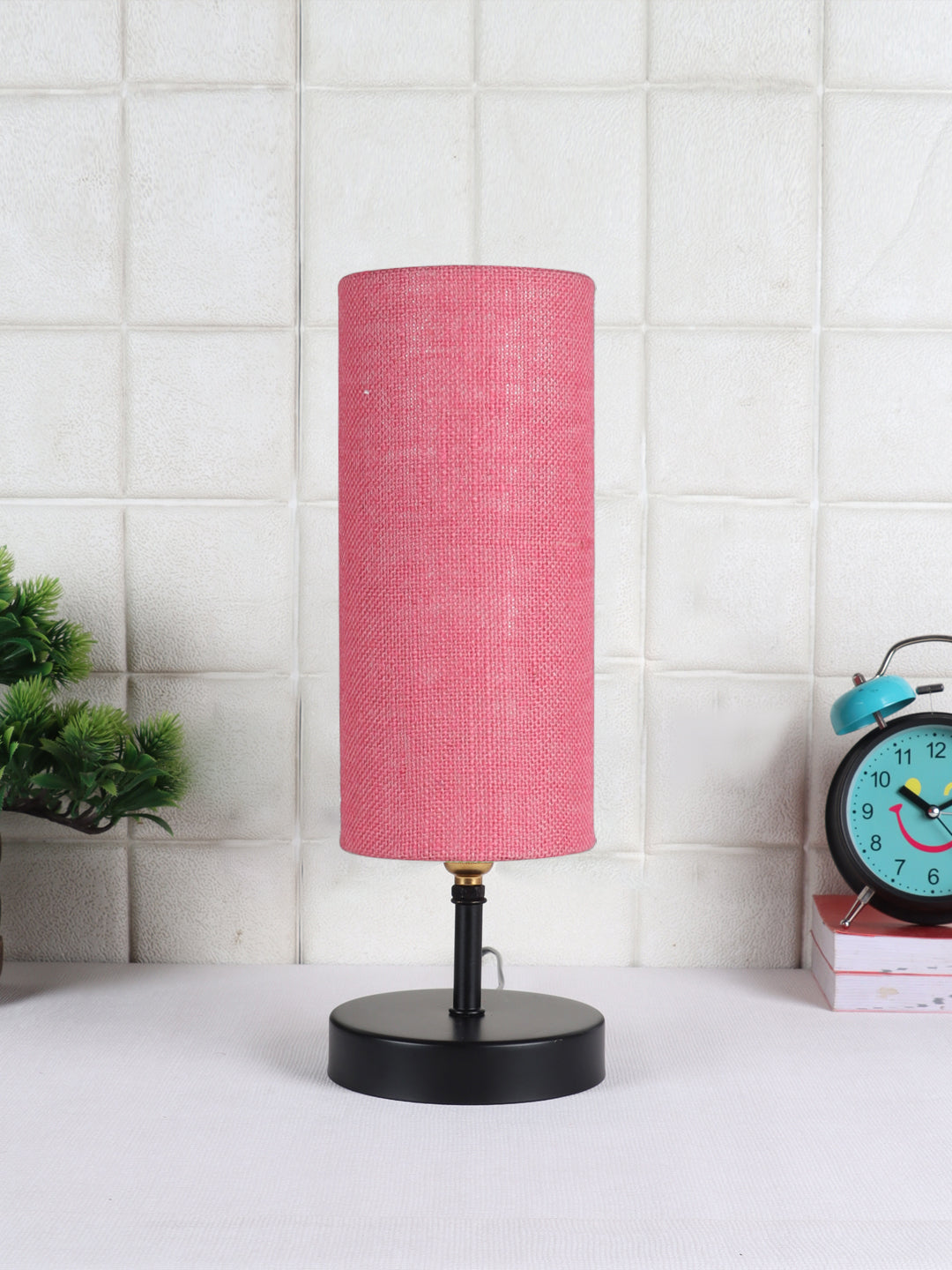 Wood Table lamp with Pink Jute Shade (ACAP13)