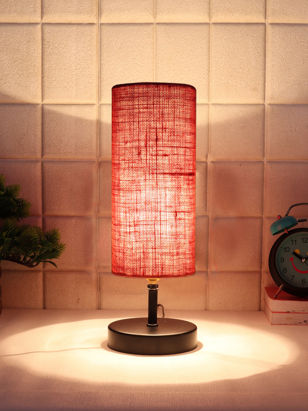 Wood Table lamp with Pink Jute Shade (ACAP13) Main image