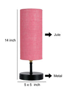 Wood Table lamp with Pink Jute Shade (ACAP13)