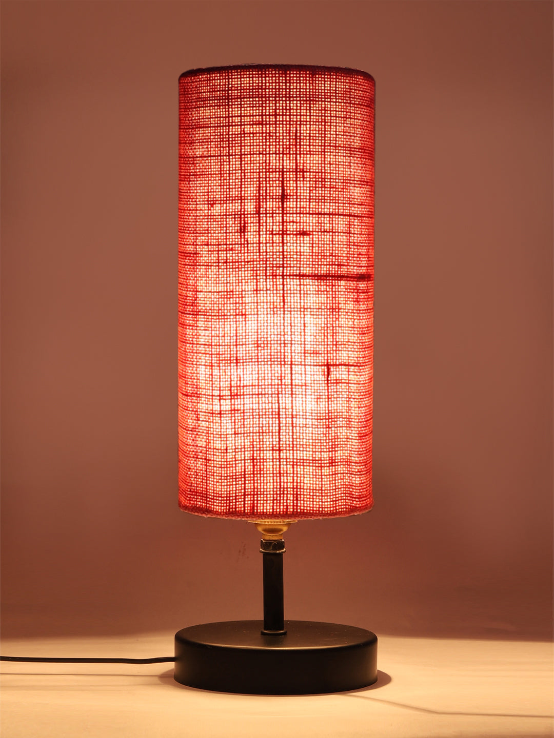 Wood Table lamp with Pink Jute Shade (ACAP13)