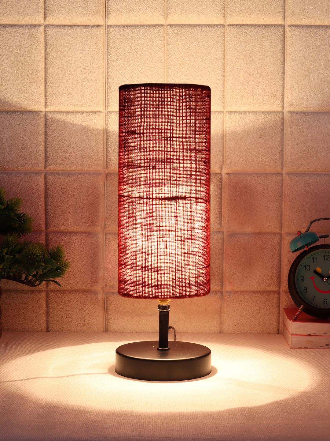 Wood Table lamp with Maroon Jute Shade (ACAP14) Main image