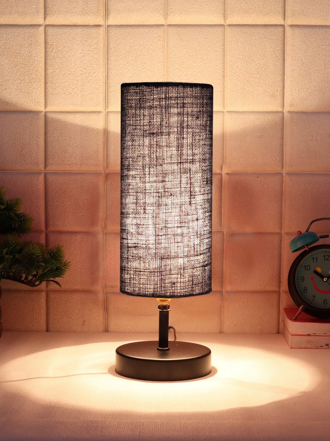 Wood Table Lamp with Blue Jute Shade (ACAP15)