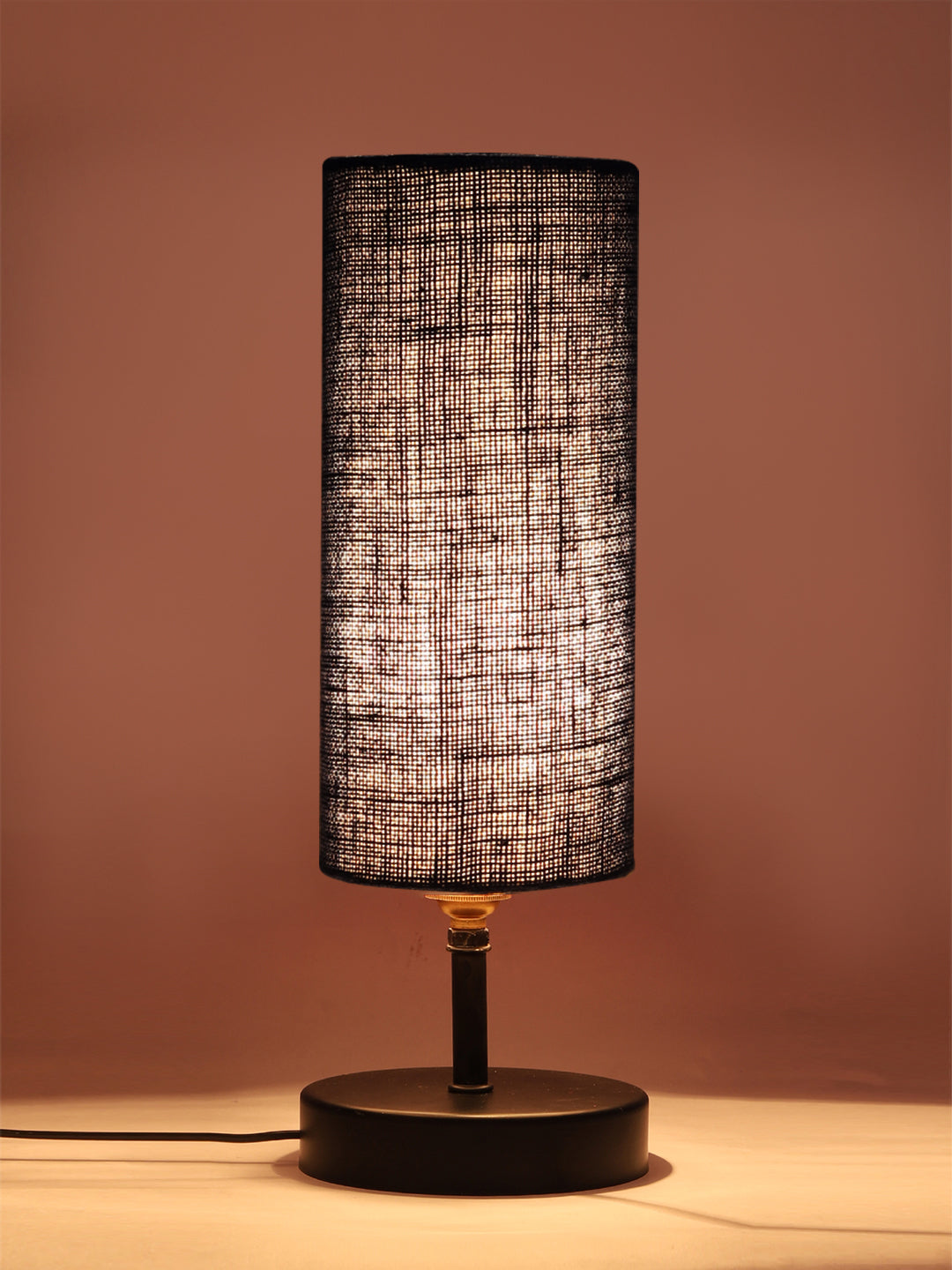 Wood Table Lamp with Blue Jute Shade (ACAP15)