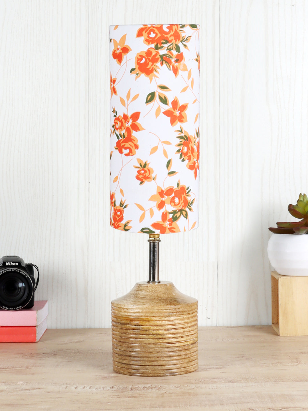Wood Table lamp with Multicolor cotton Shade (AEAP16) Secondary image