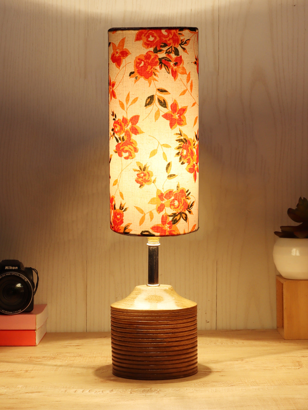 Wood Table lamp with Multicolor cotton Shade (AEAP16) Main image