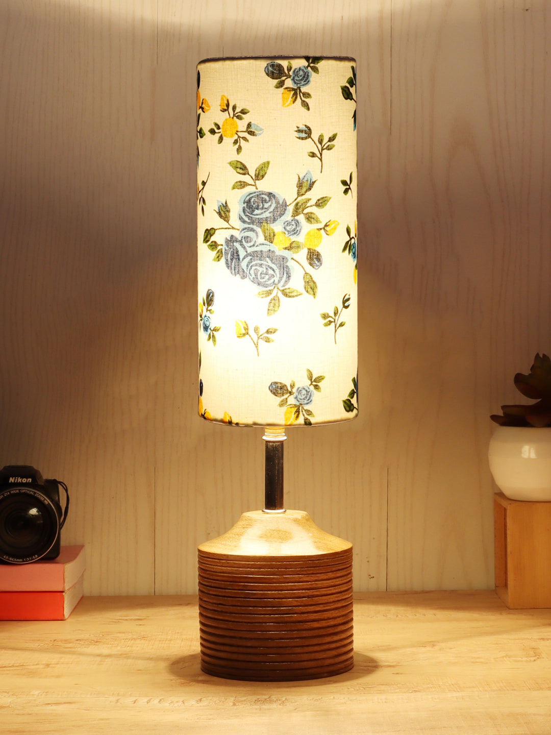 Wood Table lamp with Multicolor cotton Shade (AEAP17) Main image