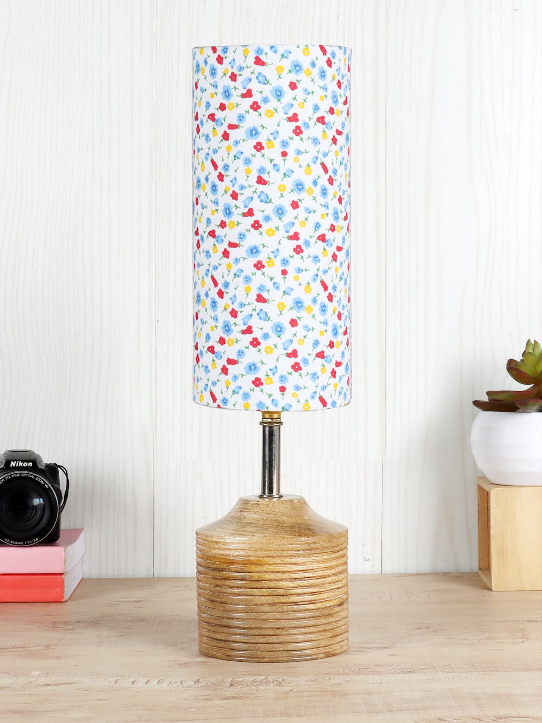 Wood Table lamp with Multicolor cotton Shade (AEAP18) Main image