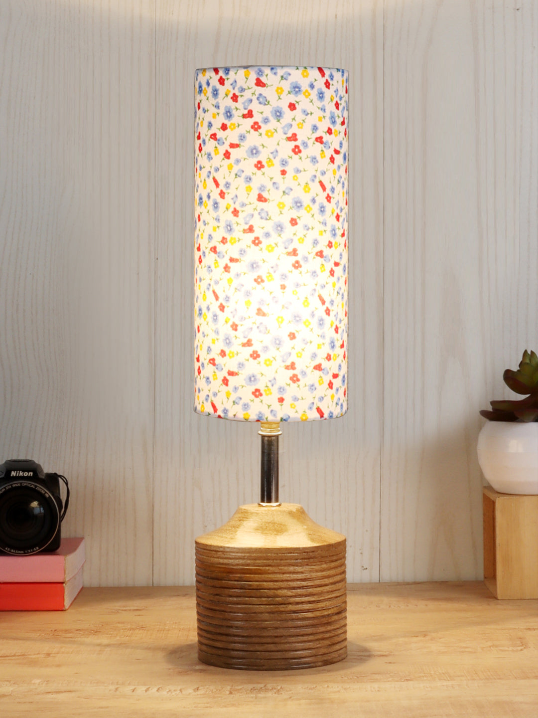 Wood Table lamp with Multicolor cotton Shade (AEAP18) Secondary image