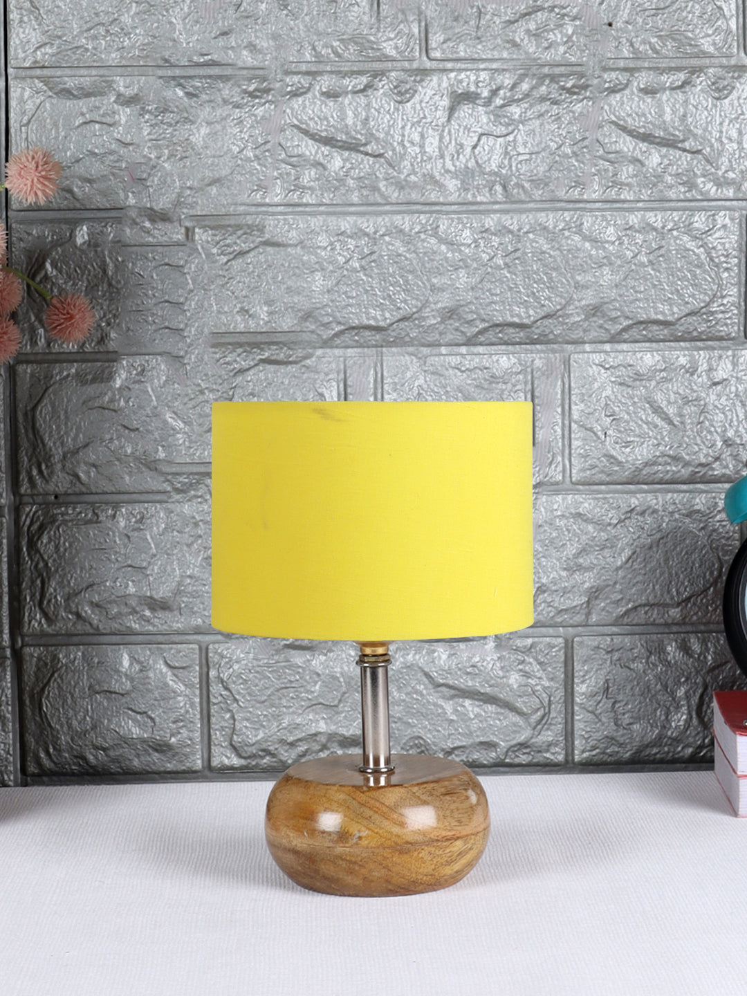 Yellow Cotton Shade with Wood Lamp Base (AJ) Main image