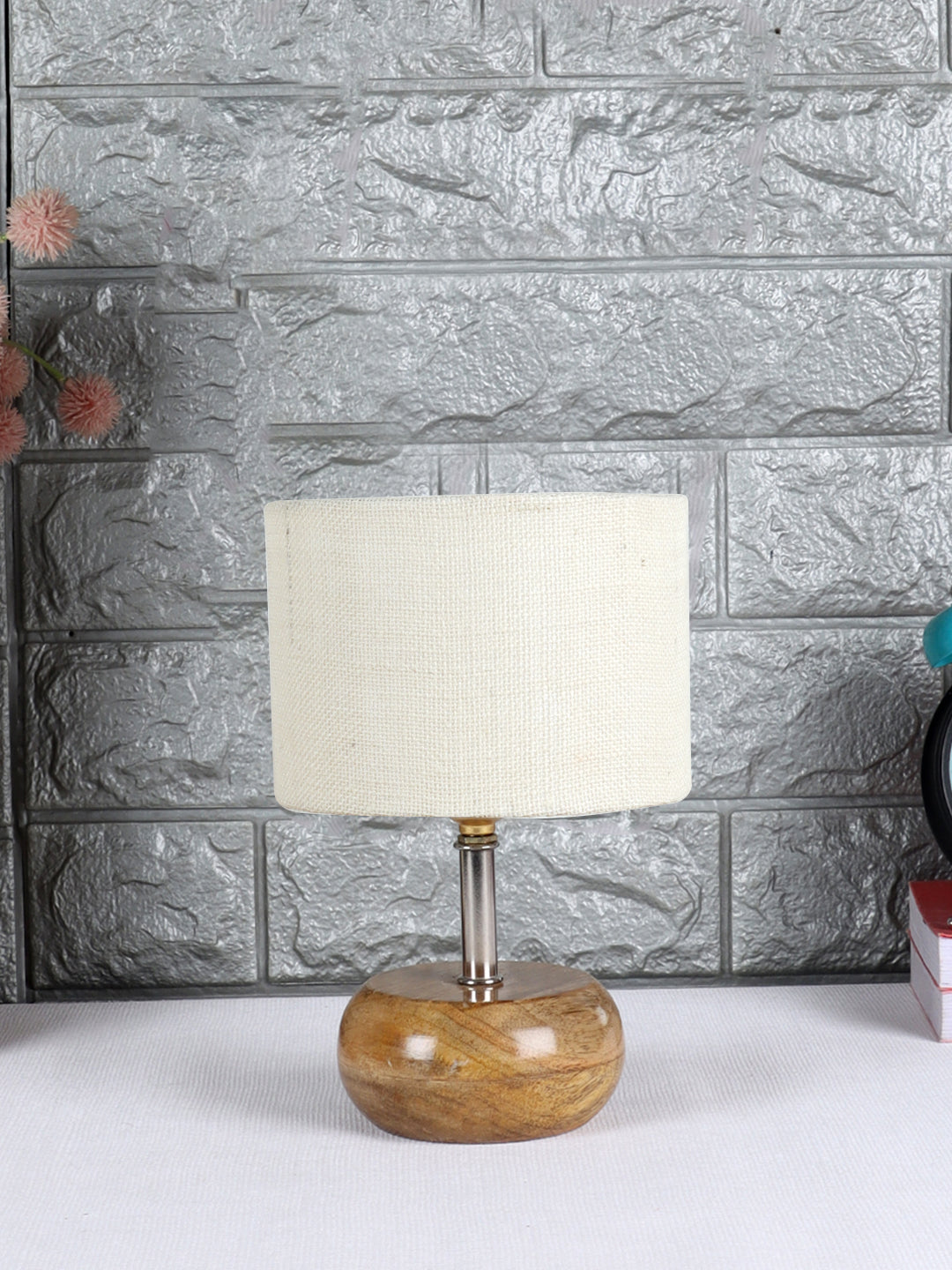White Jute Shade with Wood Lamp Base (AI) Secondary image
