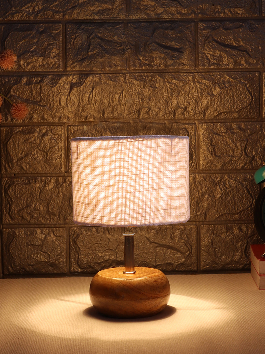 White Jute Shade with Wood Lamp Base (AI) Main image