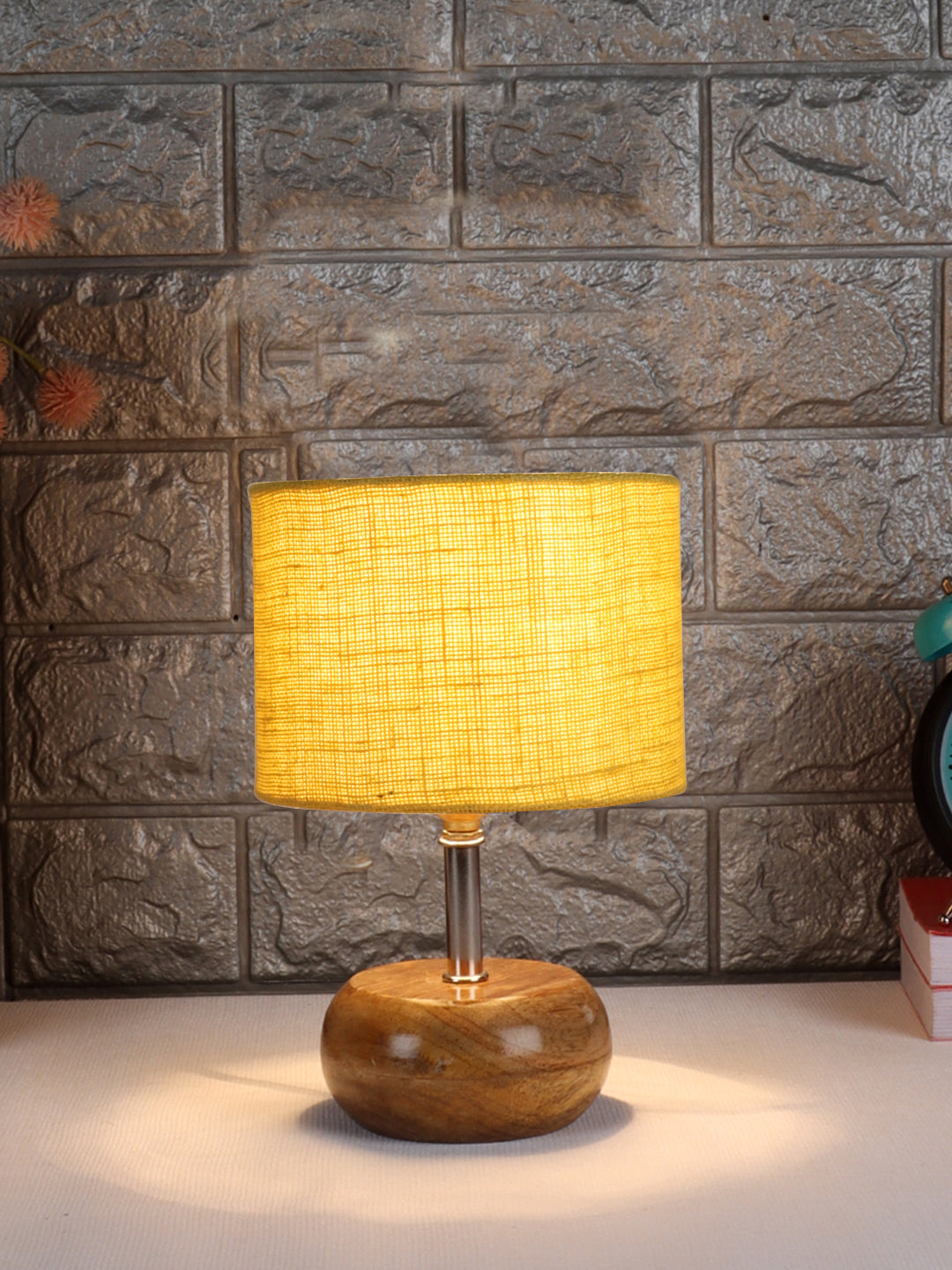 Yellow Jute Shade with Wood Lamp Base (KK4545)