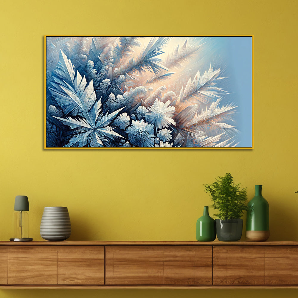 Snowlight Symphony  Blue & Gold Frost with Beautiful Snow Tree Premium Canvas Print Wall Painting Main image