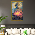 Vibrant Mosaic Buddha with Large Lotus Acrylic Wall Paintings