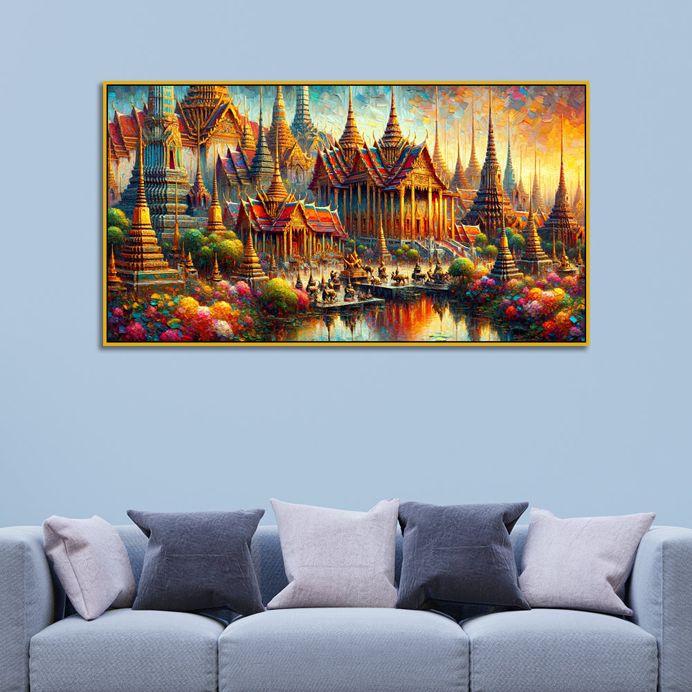 Town of a Thousand Colors with Golden Reflections of Bangkok Serenity Canvas Print wall painting Secondary image