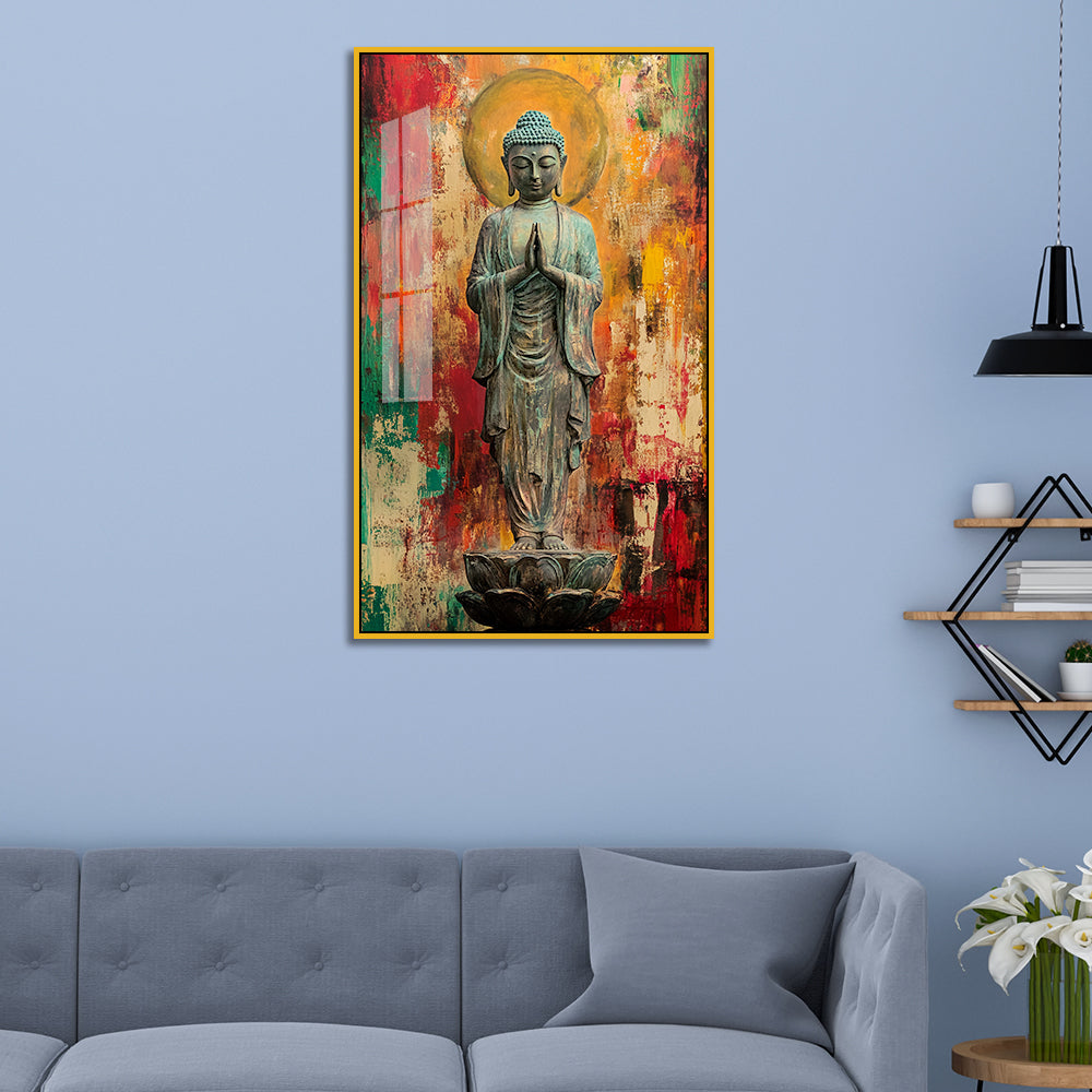 Standing Buddha Acrylic Wall Paintings on Lotus with Abstract Background Main image