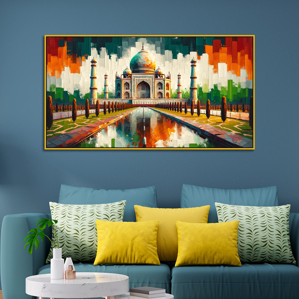 Taj Mahal: Historic Marble LanVMark in Colors Canvas Print Wall Painting
