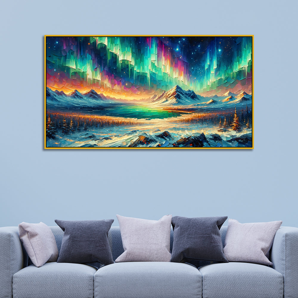Aurora : Mystic Skies Over Snowy Mountains Canvas Print Wall Painting Secondary image