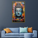 Abstract Buddha Bust Acrylic Wall Paintings with Colorful Lotus Flowers