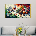 Wine and fruits Seasonal Joy: Pine, Berries & Wine Canvas Print Wall Painting