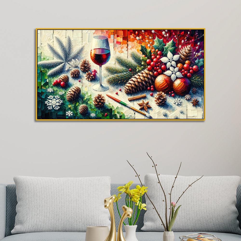 Wine and fruits Seasonal Joy: Pine, Berries & Wine Canvas Print Wall Painting