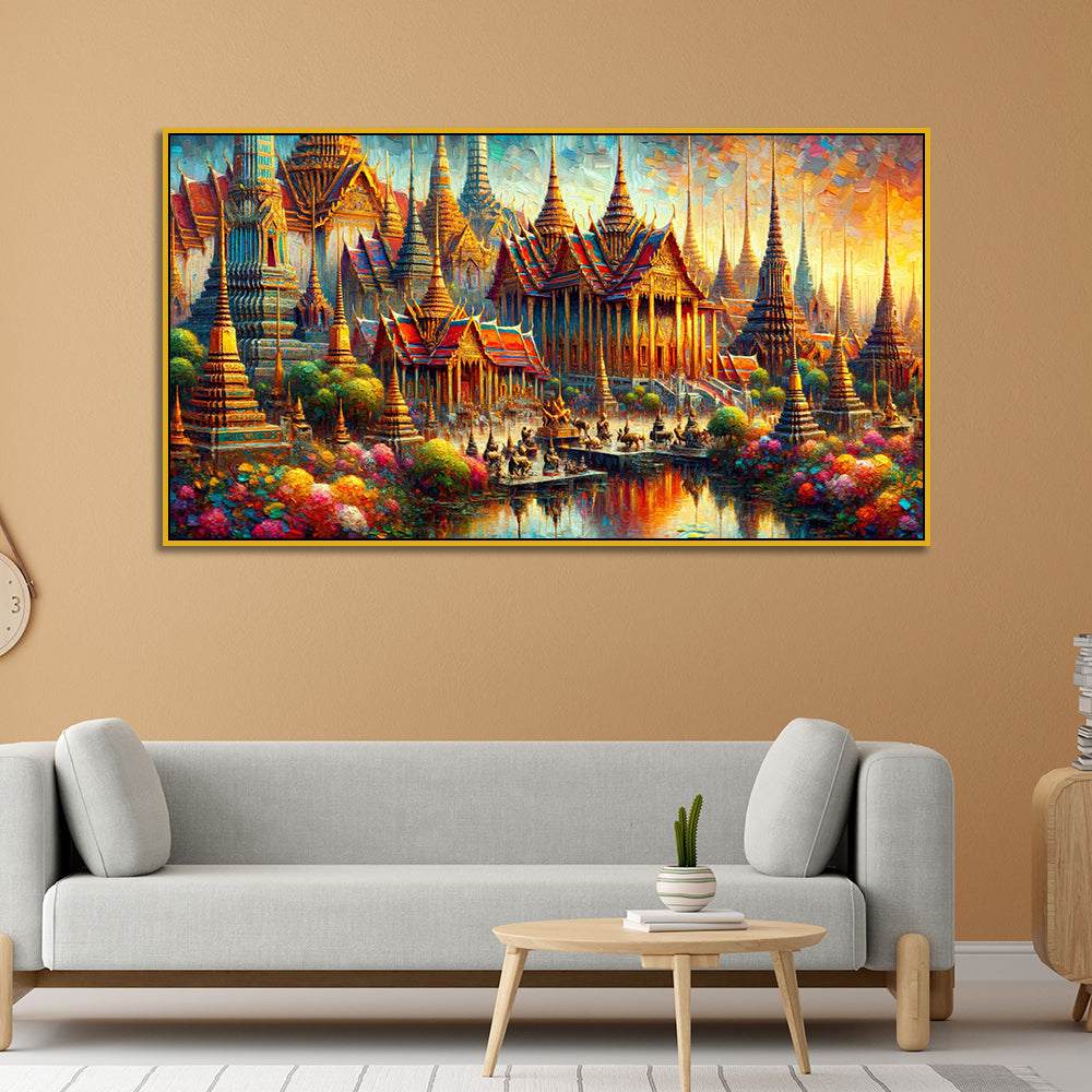 Town of a Thousand Colors with Golden Reflections of Bangkok Serenity Canvas Print wall painting Main image