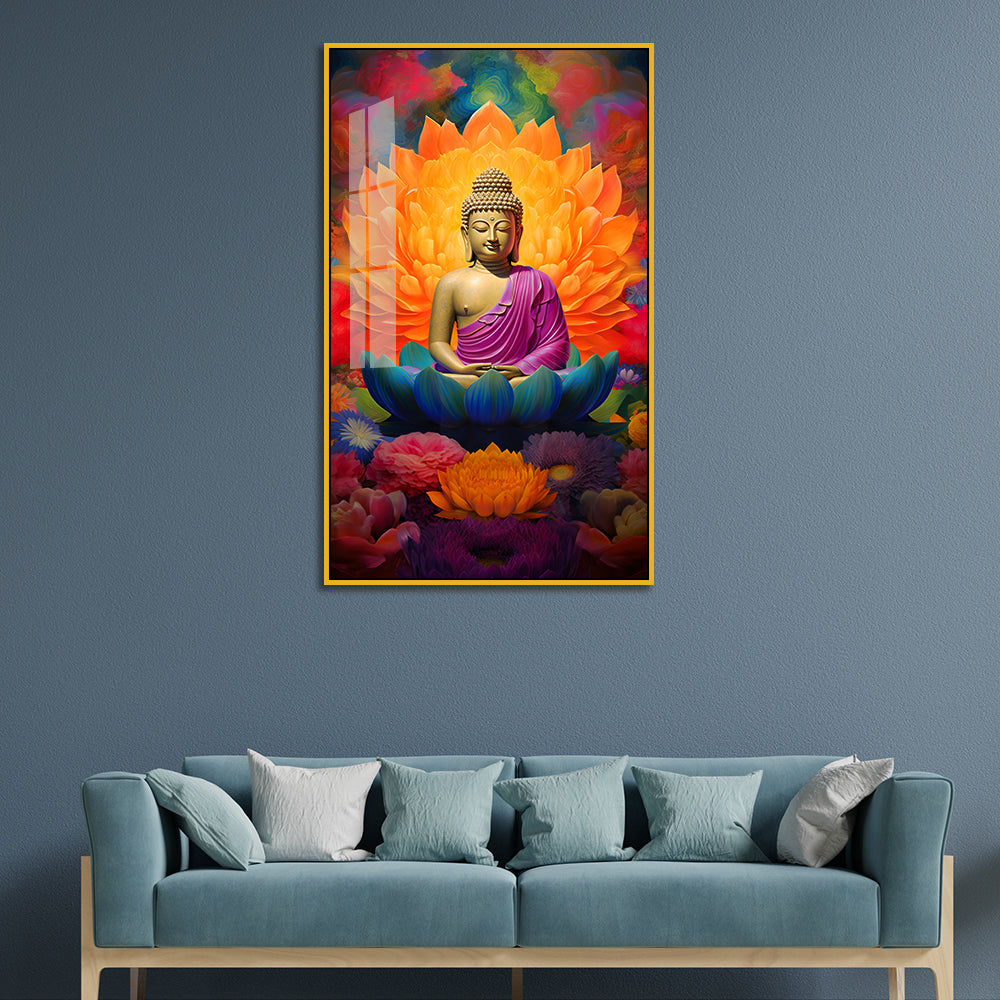 Vibrant Meditating Buddha Acrylic Wall Paintings on a Lotus Throne Main image
