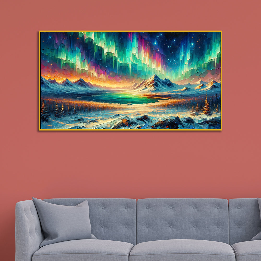 Aurora : Mystic Skies Over Snowy Mountains Canvas Print Wall Painting Main image