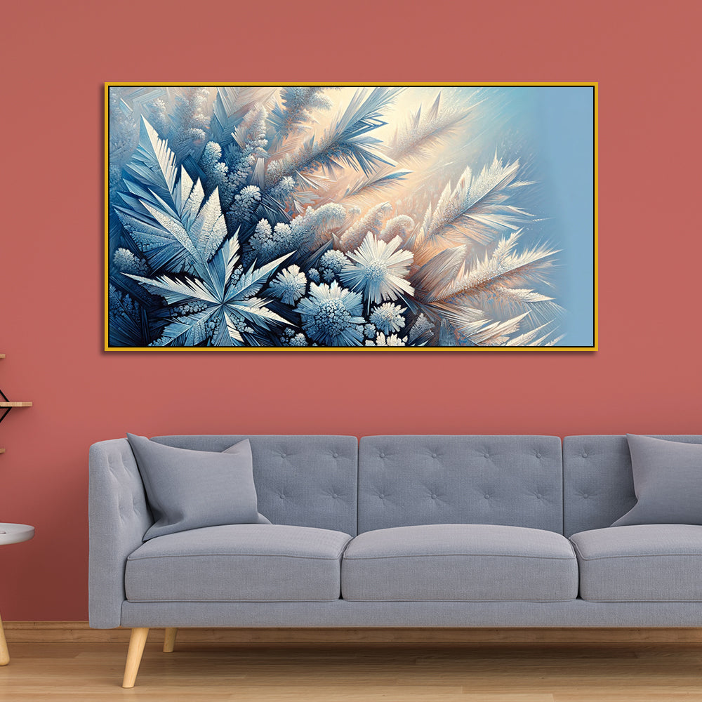 Snowlight Symphony  Blue & Gold Frost with Beautiful Snow Tree Premium Canvas Print Wall Painting Secondary image