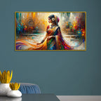 Abstract Beauty: Modern Indian Beauty Woman in Saree Canvas Print Wall Art