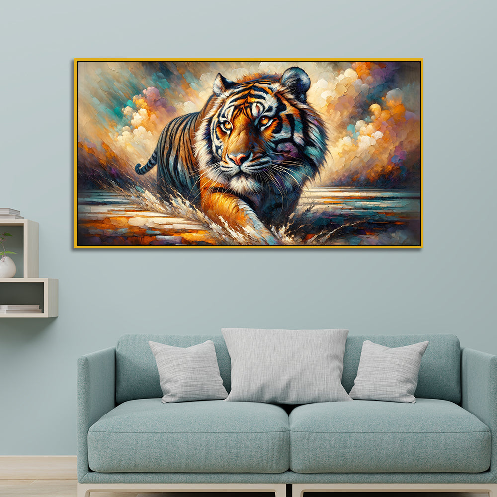 The Vibrant Water Stalker, Tiger Canvas Print Wall Painting Secondary image